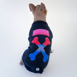 Maglioncino Di Lana "Woof" Nero Dettagli Blu/Rossi