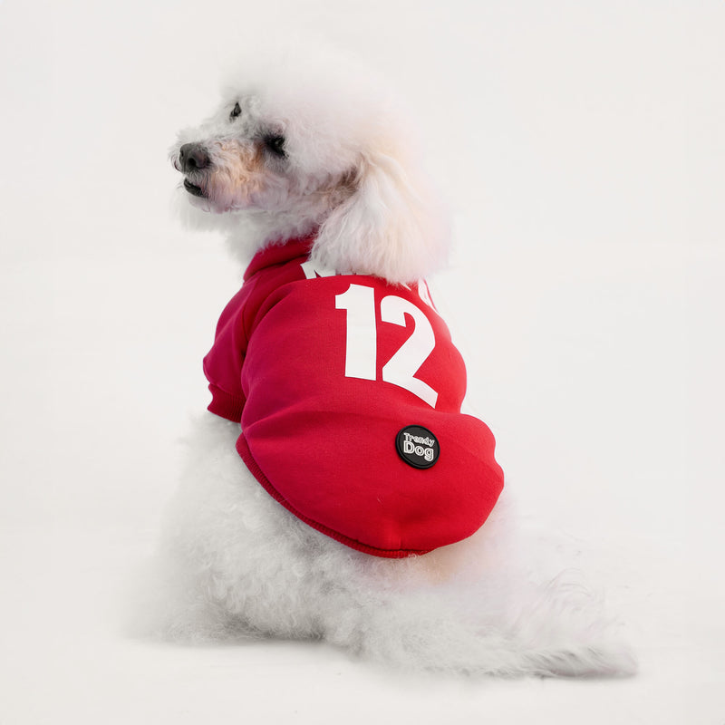 Rotes „Trendy Dog“-Sweatshirt, anpassbar mit Namen und Nummer