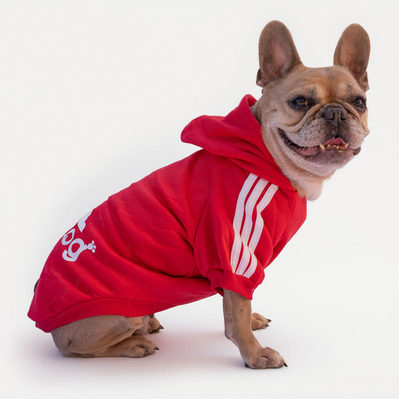 Rotes „Adidog“-Sweatshirt, personalisierbar mit Namen
