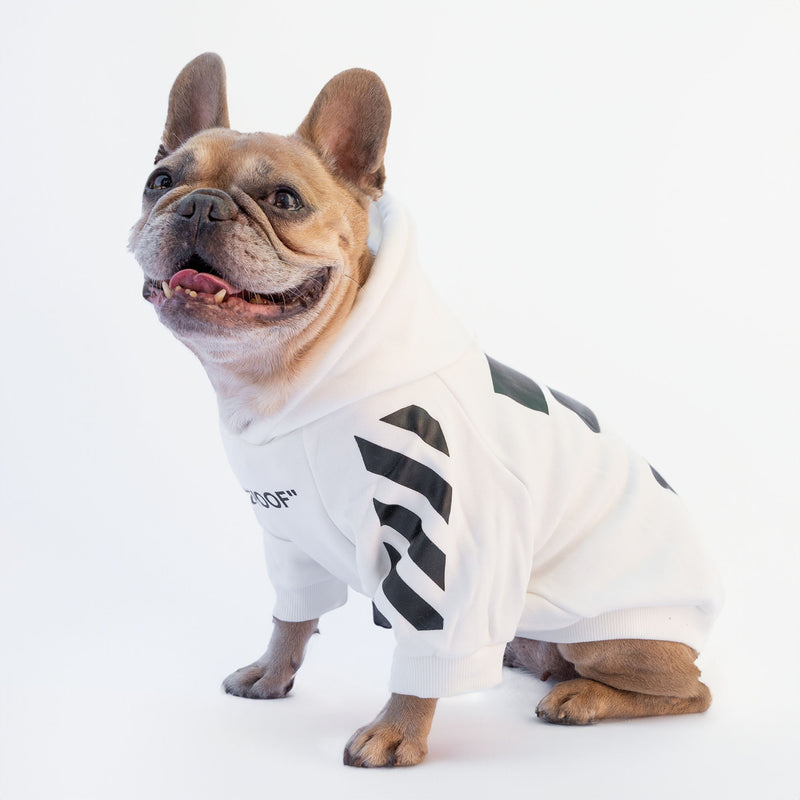 Weißes „Woof“-Sweatshirt. Personalisierbar mit Namen