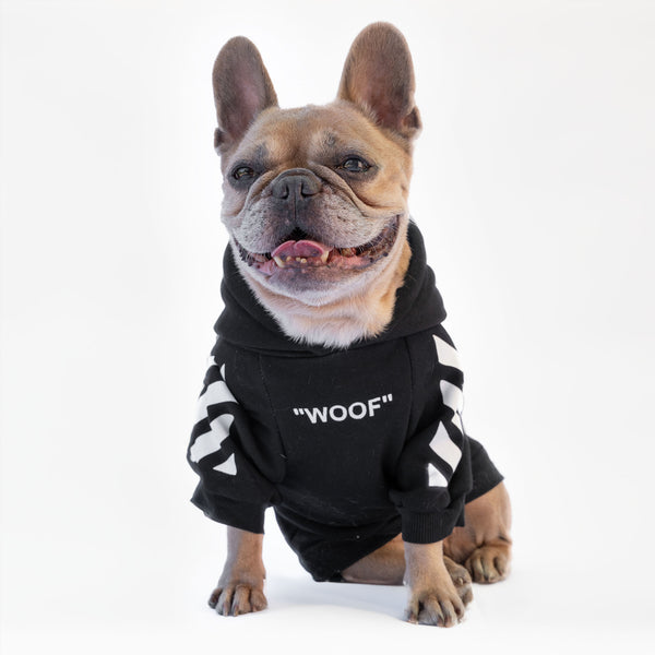 Schwarzes „Woof“-Sweatshirt. Personalisierbar mit Namen