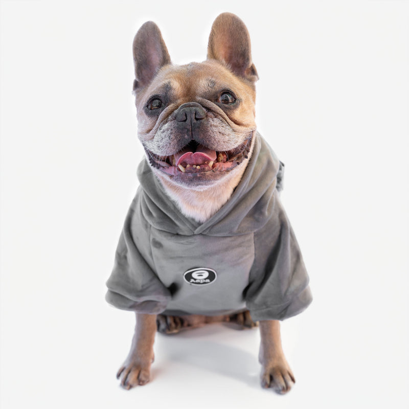 Fleece-Sweatshirt mit Kapuze und grauen Bommeln