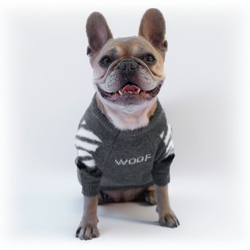 Maglioncino Di Lana "Woof" Grigio Dettagli Neri/Bianchi
