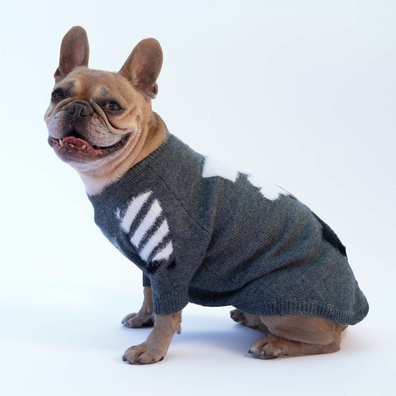 Maglioncino Di Lana "Woof" Grigio Dettagli Neri/Bianchi