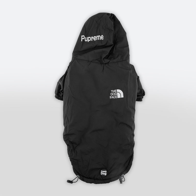Schwarze Jacke „The Dog Face“ X „Pupreme“, anpassbar mit Namen