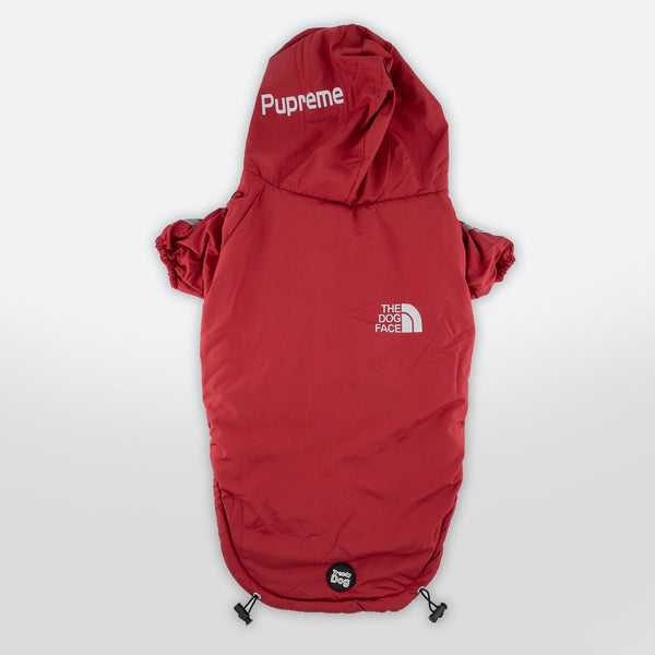 Rote Jacke „The Dog Face“ X „Pupreme“, anpassbar mit Namen