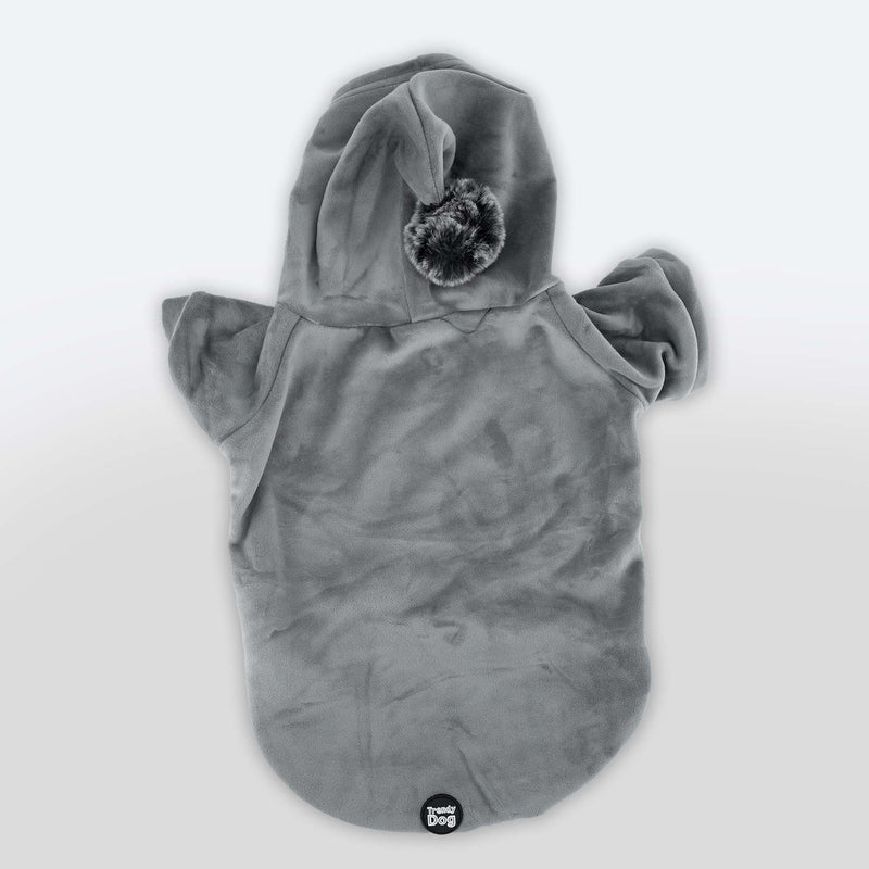 Fleece-Sweatshirt mit Kapuze und grauen Bommeln