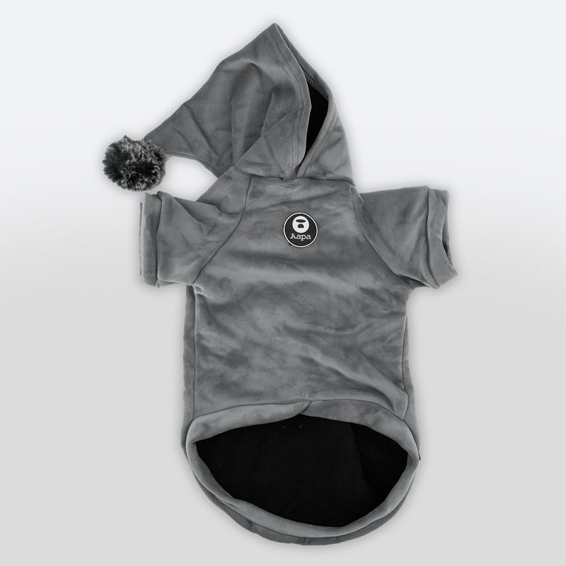 Fleece-Sweatshirt mit Kapuze und grauen Bommeln