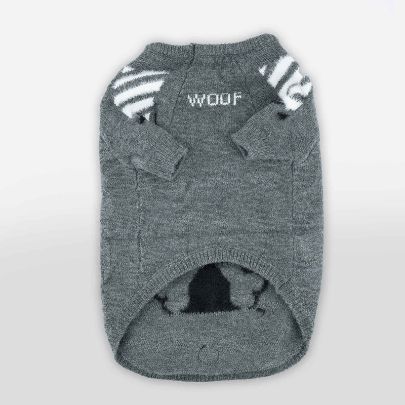 Maglioncino Di Lana "Woof" Grigio Dettagli Neri/Bianchi