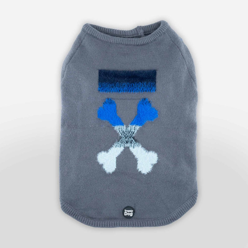 Maglioncino Di Lana "Woof" Grigio Dettagli Neri/Blu
