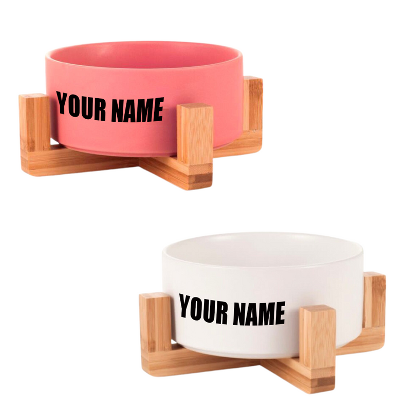 Bol en céramique avec base en bois 2 couleurs personnalisable avec prénom