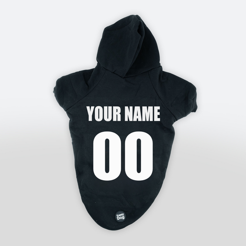 Schwarzes Sweatshirt „Trendy Dog“, anpassbar mit Namen und Nummer