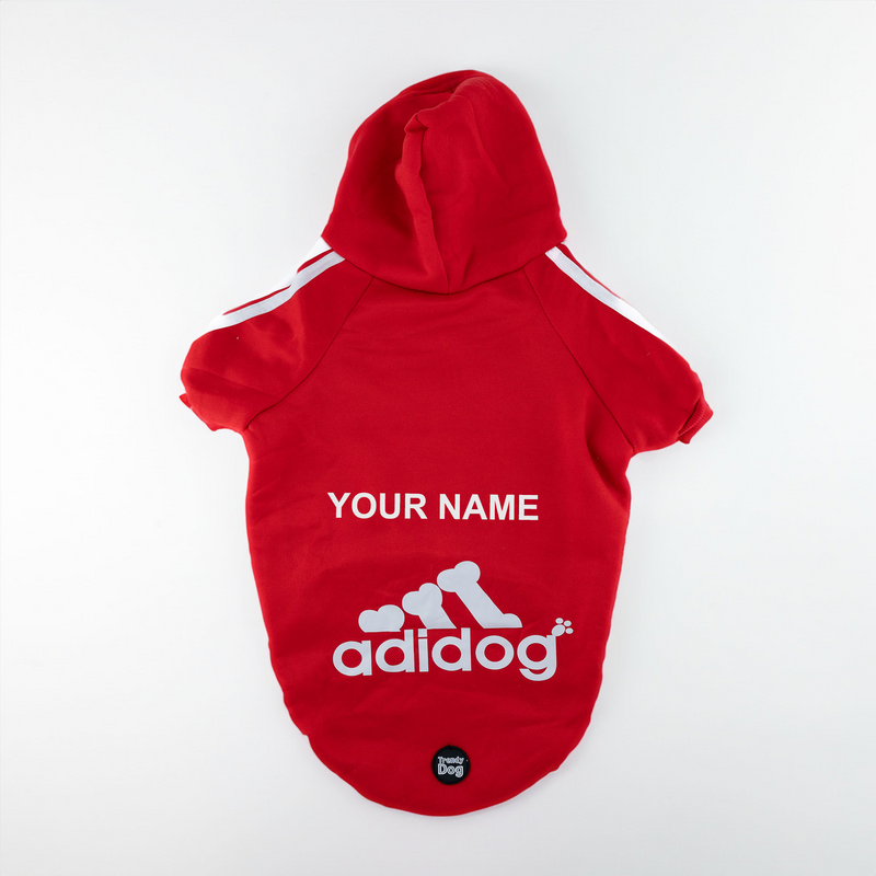 Sweat "Adidog" rouge personnalisable avec prénom