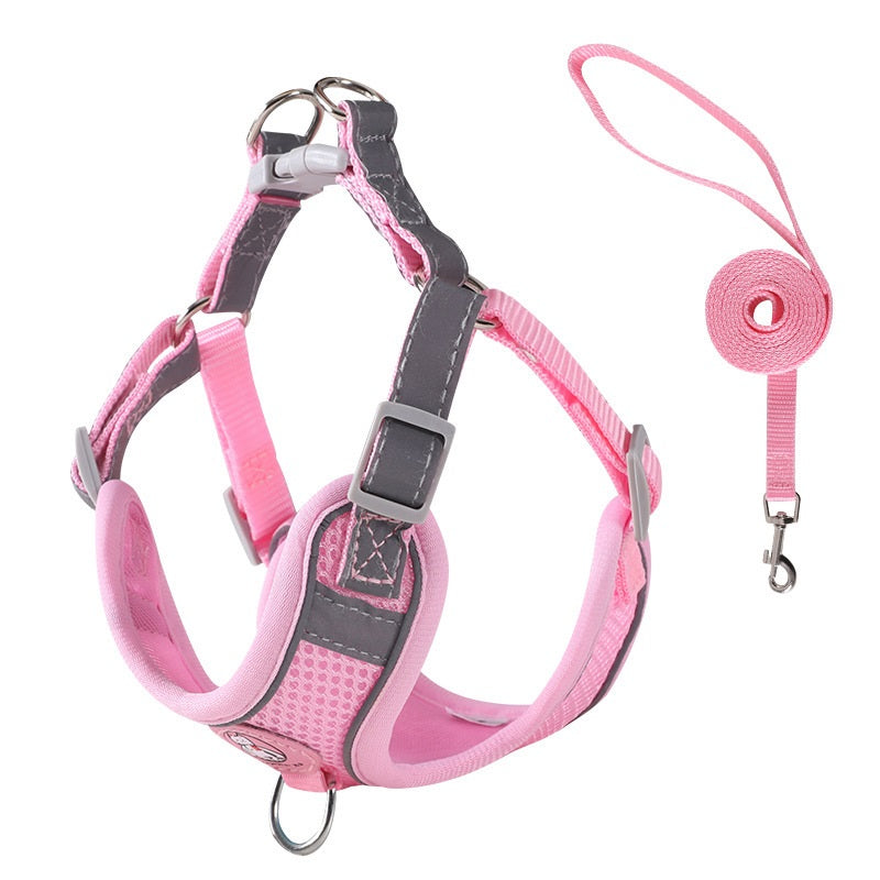 Harnais respirant + laisse 3 couleurs pour chien de 1 à 35 kg