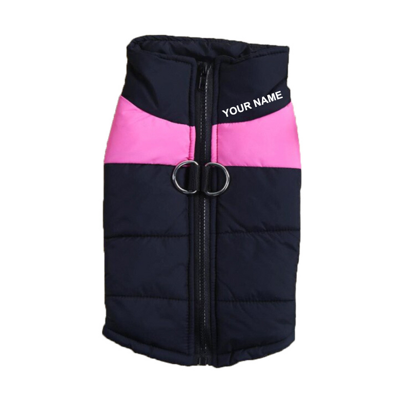 Daunenjacke mit integriertem Latz, personalisierbar mit Namen
